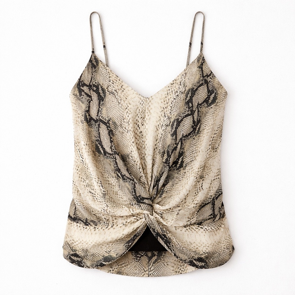 Karen Kane Snake Print Twist Front Cami Silk Feel Adjustable Strap Tank Size M - Picture 2 of 16